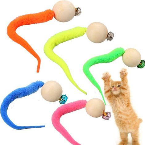 Interactive worm ball for cats, 5 pieces, with bell, fun wobbly balls, colorful cat toy (1/5)