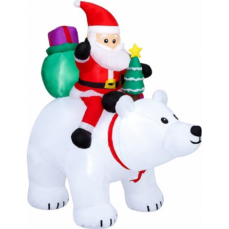 Père Noël gonflable chevauchant un ours polaire avec sapin de Noël, décoration lumineuse de jardin, conforme à la réglementation britannique (1/2)
