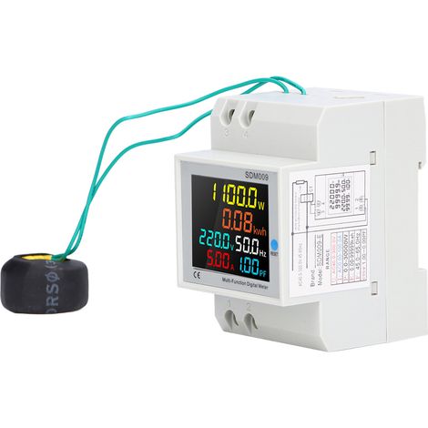 SDM009-E Rail-Modifié Monophasé Compteur Numérique Domestique Affichage Tension, Courant, Fréquence, Facteur de Puissance et Mesure Électrique (AC40-300V Transformateur de Courant Externe) (1/5)