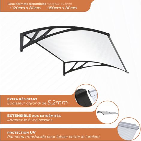 Marquise Easy Black 150x80cm – Panneau polycarbonate 5,2 mm – Structure en polypropylène résistant – Installation facile avec kit de vis – Smartsun