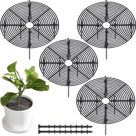 Lot de 4 grilles de protection pour pot de fleurs - 30 cm - Protection du sol - Noir - Découpable - Avec butoir funéraire pour chat