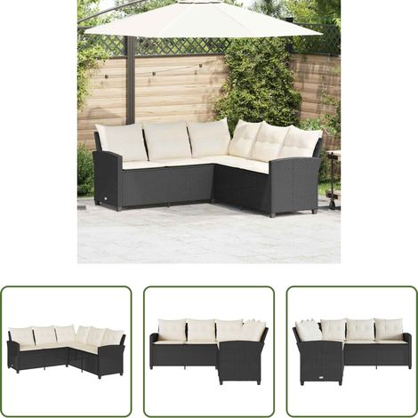 vidaXL Polyrattan Sofa - L-förmiges Couchsofa mit Kissen Schwarzes Polyrattan (1/5)
