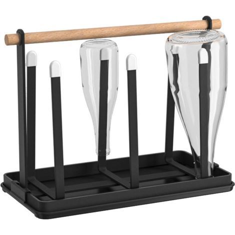 Égouttoir à bouteilles et porte-gobelets (noir) pour le rangement de la cuisine, ensemble de 6 pièces en métal pour bouteilles de cuisine. (1/5)
