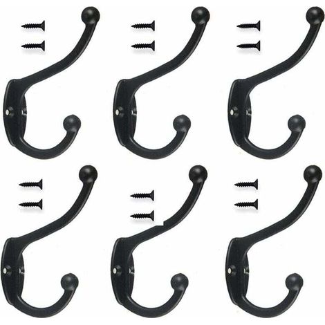 INHHUB 6pcs Rétro Crochet Patère Porte Manteau Mural Vintage Crochet de Porte Métal pour Salle de Bain Cuisine Chambre Entrée - Noir - Noir (1/3)