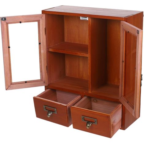 Armoire Murale et Artisanat Soigné en Bois Marron Double Portes Vintage Rangement Gain de Place pour Salon et Chambre (1/5)