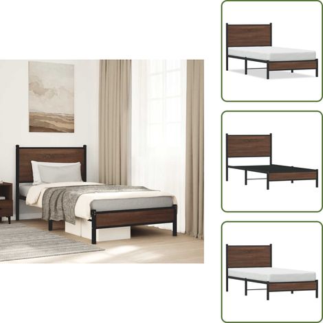Cadre de lit en métal sans matelas chêne marron 80x200 cm - Cadre De Lit - Lit Double - Lit En Métal - Lit Moderne - Literie (1/5)