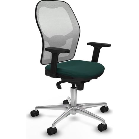 Jorquera sincro malla blanca similpiel verde botella brazos 2D base aluminio  ruedas 65mm nailon (1/5)