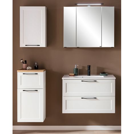 Badezimmermöbel Set im Landhaus Stil, weiß mit Waschbecken MARLING-03, B/H/T ca. 140/200/47 cm (1/5)