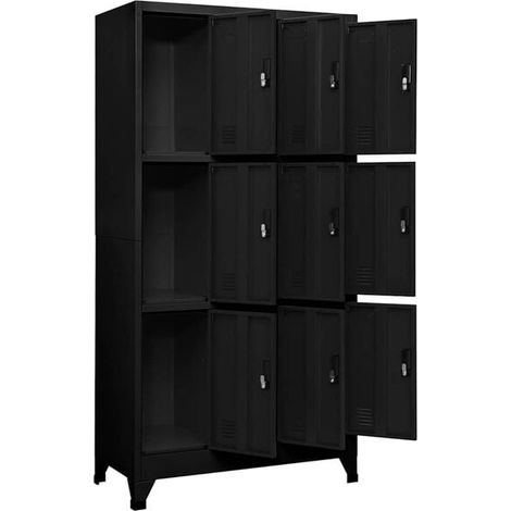 Armoire de Rangement Métallique 90x45x180 cm, Casier de Bureau Noir en Acier avec Portes, Meuble de Stockage Industriel pour Maison et Entreprise (1/5)