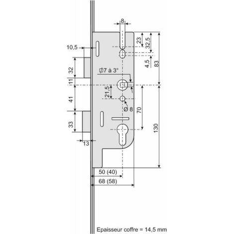 Ferco – Crémone à larder 2 galets EUROPA R2 axe 50 mm têtière 16 mm – Pêne dormant demi-tour – Pour bois dur – Entraxe 70 mm