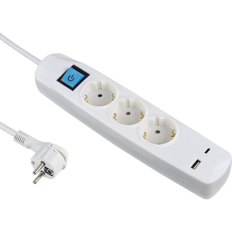 Multiprise 3 Prises Schuko avec Interrupteur + 2 USB 3,4 A 17 W (1 Type A + 1 Type C), câble 1,5 m (1/5)
