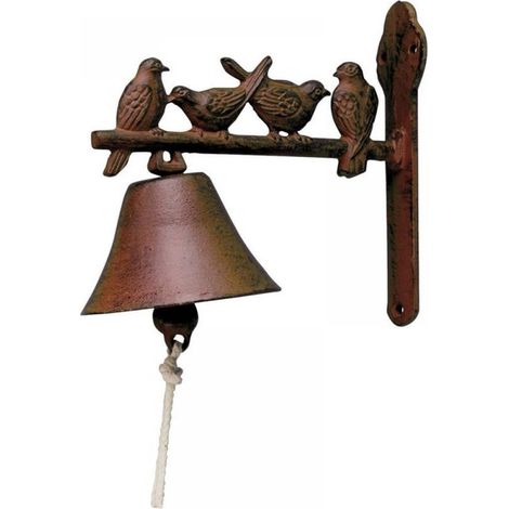 Cloche De Jardin - Fonte Antique - 20 cm x 21 cm - Avec Marteau En Laiton Et Corde En Coton - Pour Porte Ou Décoration Extérieure - 1 Pièce