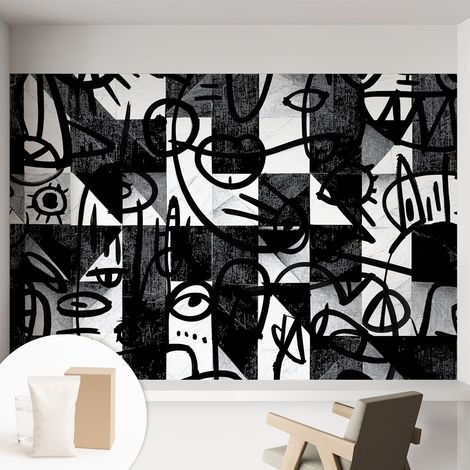Tapete Vliestapete mit Kleber für Wohnzimmer Schlafzimmer Küche - Wanddekoration Zeichnerisches Chaos 152x104 cm (1/5)