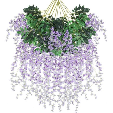 Paquet De 12 Vignes Artificielles De Glycine, Triple Tige De 3,6 Pieds Ratta Fausse Glycine Longue Guirlande De Fleurs En Soie (Violet) (1/4)