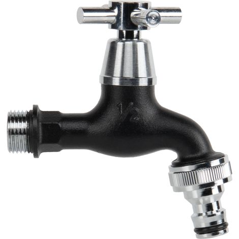 Gartenwasserhahn mit Kugelventil AG 1/2" 3/4" und Nippel Messing verchromt schwarz Kugelhahn GKK0T1234BK (1/2)