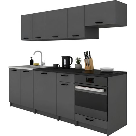 Mioglia Komplettküche, kompaktes und funktionales Set mit Türen und Schublade, Anthrazit