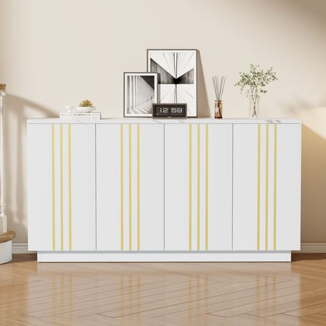 Sideboard 140 x 35 x 70 cm, meuble de rangement avec 4 portes, design à lignes dorées, étagères réglables – Buffet pour salon et chambre (1/5)
