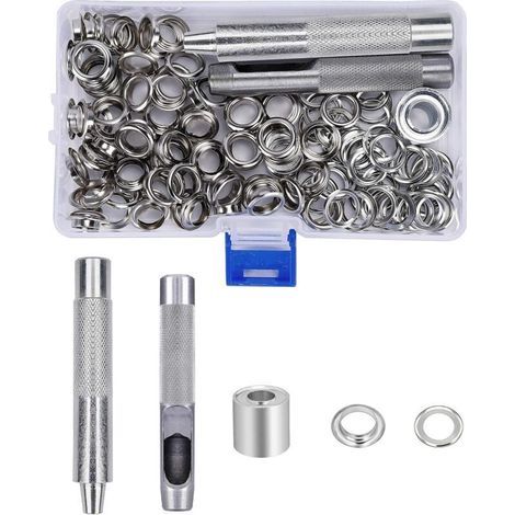 Ensembles Oeillets 10mm Grommets kit Oeillets Métalliques avec Boîte de Rangement pour Toile Bâche Tente Rideaux de Réparation 123 Pcs (1/5)