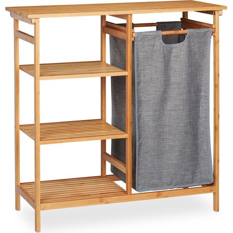 Estantería para ropa de diseño práctico para baño 60 x 30 x 90 cm con almacenamiento y cesta extraíble de bambú natural 130008307 (1/5)