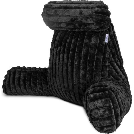 Aamira Luxurious XL Reading Pillow Detachable Headrest, Soft Ribbed Black Faux Fur, Memory Foam Cuddle Cuddle Cushion Backrest (1/5)