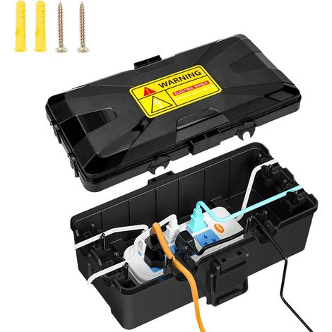 Boîte de protection pour câbles d'extérieur étanche avec 6 passe-câbles - Grande boîte de protection pour multiprises jusqu'à 24 cm - IP54 - Résistant aux intempéries et à la poussière - Pour jardin (1/5)