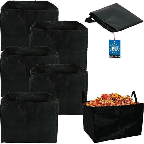 KOTARBAU® Sac Dechets Verts 120 L - Sac Jardin en Tissu PP Lot de 5 Sac Jardin Dechets Verts - Sac Végétaux Pliable - Poignées de Transport - Autoportant - Vert Foncé (1/5)