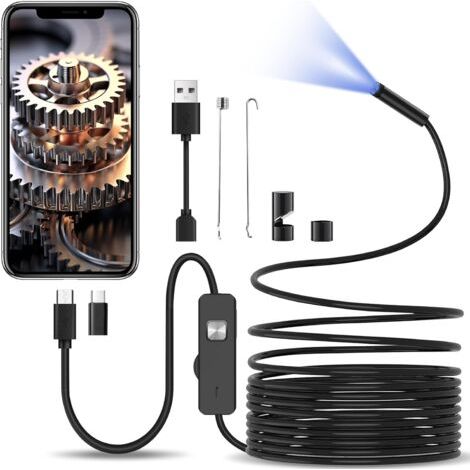 Caméra d'inspection 10 m –Sonde 8,0 mm étanche IP67 –6 lumières LED réglables –Compatible Android et Windows (1/4)