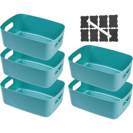 Lot de 5 Paniers Boîtes de Rangement en Plastique avec Poignées,Paniers de Rangement Empilables pour la Cuisine,Paniers & Boîtes de Rangement Cuisine Salle de Bain (Vert, 30×20×12 cm)