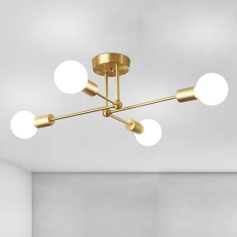 Lustre Rétro Sputnik, Suspension Industrielle 4 Feux, Plafonnier en Métal Brut, Style DIY, Douille E27, Ampoule Incluse, Éclairage Blanc (1/3)