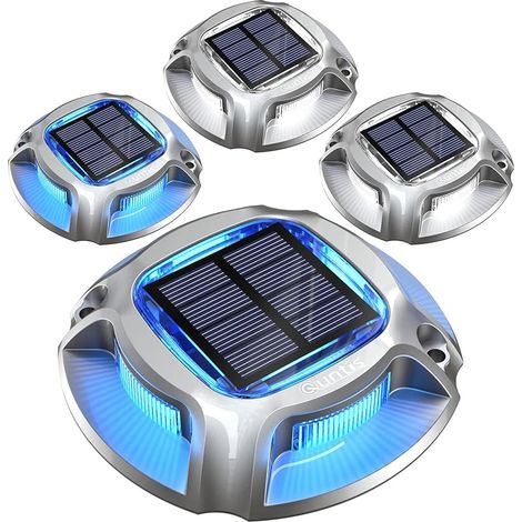 4Pcs Lampe Solaire Sol Etanche IP68 Blanc/Bleu, Balise Extérieure (1/5)