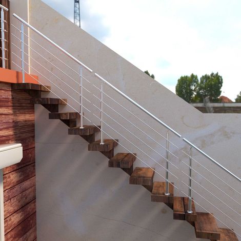180x106cm Stair Hand Rail Kit, Transitional Stainless Steel Railings with Installation Kit with 5 Cross Bars