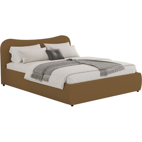 PLANO - Lit coffre 140x190cm design arrondi velours côtelé marron