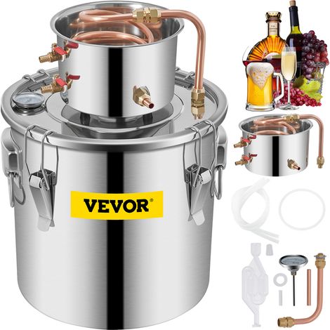 VEVOR Destilador de Alcohol, 38,5 L 35 x 40 cm Equipo para Destilación de Agua, Acero Inoxidable Destilador de Bebida con Termómetro para Destilar Vino de Frutas, Agua, Brandy, Extracción de Plantas (1/5)