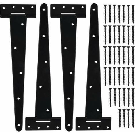 4 Pièces Charnières en T 12 Pouces Porte Charnières, Charnière en T Robuste Charnières de Porte de Grange avec Vis, pour portails d'usine, portails d'entrepôt, portails de jardin, Verni Noir (1/5)