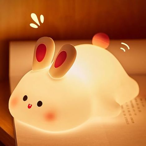 Veilleuse lapin souple en silicone avec allumage tactile, lampe d'ambiance rechargeable pour table de chevet et décoration ludique