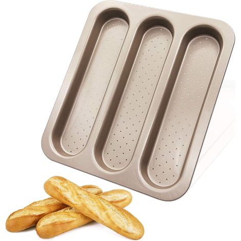Perforierte französische Baguette-Brotform, französischer Brotstab, französischer Stockbrotform, Tablett, Baguette-Pfanne, 3 Baguette-Pfanne, antihaftverdickter Kohlenstoffstahl (1/4)