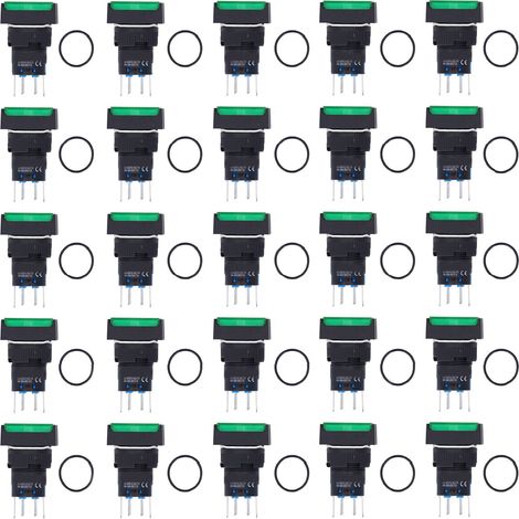 25 pièces interrupteurs auto-verrouillants lumineux 16mm 12V vert, bouton poussoir carré micro en ABS et laiton (1/5)