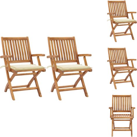 The Living Store Gartenstühle 2 Stk. mit Cremeweißen Kissen Teak Massivholz - Teakholz (1/5)