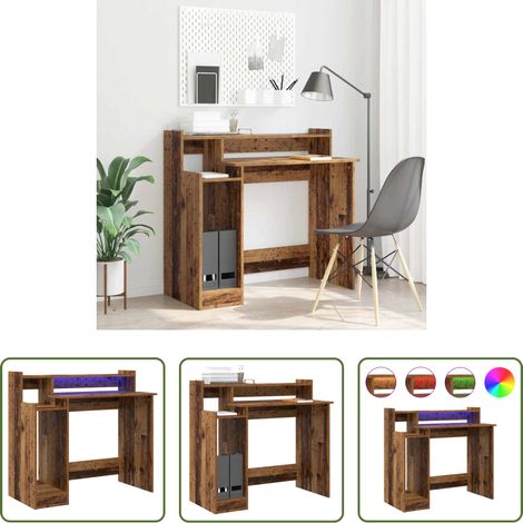 Éclairage LED - Bureau Bois ancien 97 x 45 x 90 cm Bois d'ingénierie (1/5)