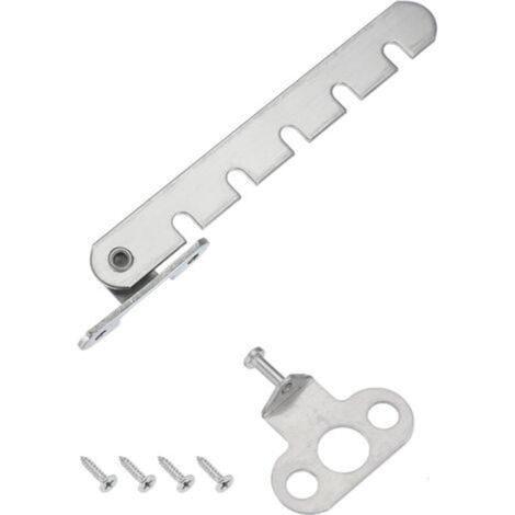 Window safety latch, 1 piece, with adjustable bar, 5 slots, for inward-opening windows, silver (44 mm). (1/5)