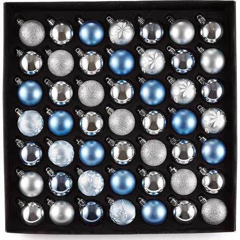 HEITMANN DECO Natale - Set di 49 Palline di Albero di Natale - Decorazione Natalizia Azzurro e Argento da Appendere - Assortimento di Palline di plastica