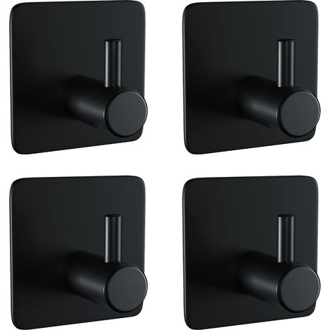 4 crochets porte-serviettes auto-adhésifs en aluminium spatial, sans perçage, pour salle de bain, cuisine, carrelage en verre, mur lisse, noir. (1/5)