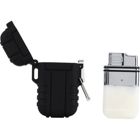 Allumeur de briquet à gaz portable en métal, coupe-vent et étanche (noir) (1/5)