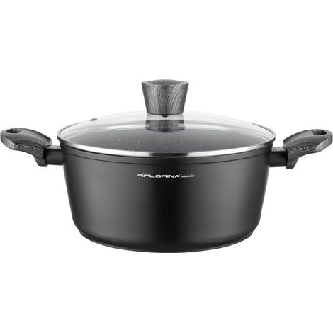 Casserole en Aluminium 4 l Casserole Induction 24 cm Diamètre Marmite pour Induction, Gaz, Electrique Batterie de Cuisine Revêtement Antiadhésif Couleur: Noir (1/5)