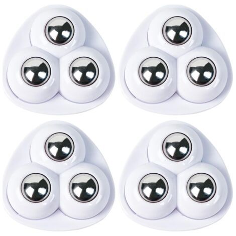 Lot de 4 mini roulettes pivotantes autocollantes blanches avec 3 billes en acier inoxydable pour seau à serpillière, bacs de rangement(3,7 x 3,7 cm)
