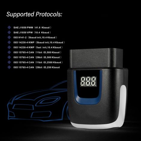 9–36 V kabelloser OBD2-Scanner mit Bluetooth, Fehlercodeleser, OBD-II-Diagnosegerät, Energiesparmodus und Digitalanzeige (1/5)