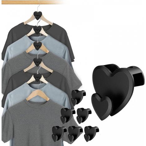 Heart-shaped space-saving hooks - Wardrobe hanger extensions (12 pieces, heart-shaped) (1/5)