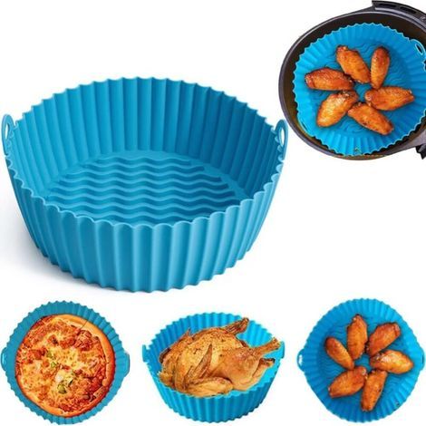 20cm Pot en Silicone pour Friteuse à Air,Accessoire Air Fryer,Panier Friteuse en Silicone,Air Fryer Silicone Pot Panier,Réutilisable Panier en Silicone,pour Airfryer,Micro-Ondes,Le Moule à Gâteau,Bleu (1/5)