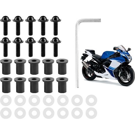 10 Stück Motorrad-Windschutzscheiben-Schrauben, Muttern und Unterlegscheiben, universelles Motorradverkleidungs-Montageset, schwarz (1/5)