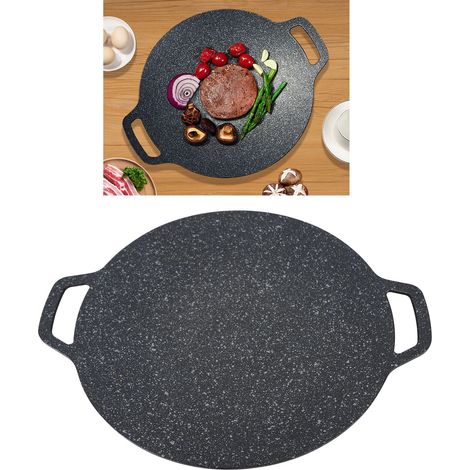 Poêle à griller antiadhésive de style coréen en pierre de Maifan, adaptée à une utilisation en extérieur et fonctionnant au gaz. 38 cm. (1/5)